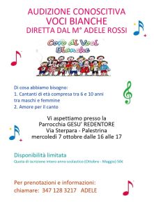 Audizione Conoscitiva per il Coro di Voci Bianche
